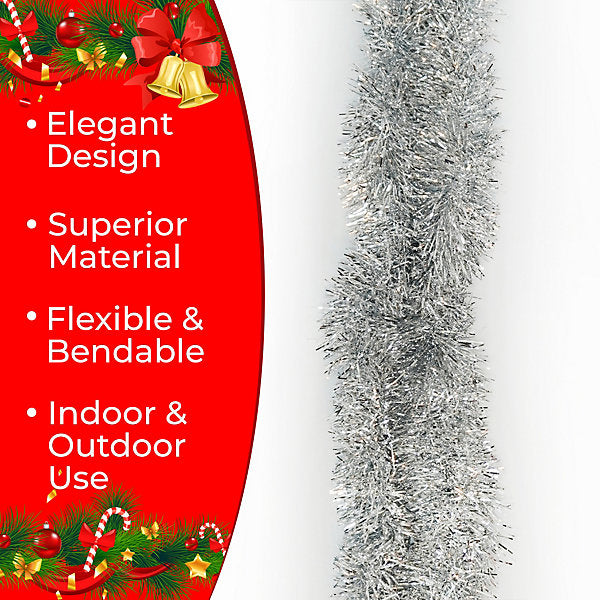 Vibrant Silver Tinsel Garland for Christmas Decor – 1 pcs
