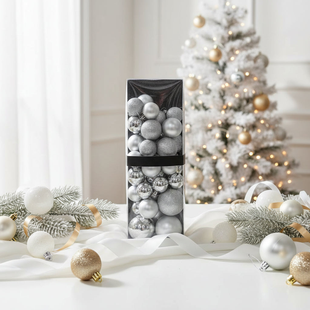 Silver Christmas Ball Ornament Set - Mixed Finishes Collection
