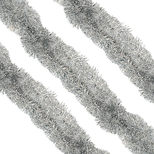 Vibrant Silver Tinsel Garland for Christmas Decor – 1 pcs
