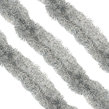Vibrant Silver Tinsel Garland for Christmas Decor – 1 pcs