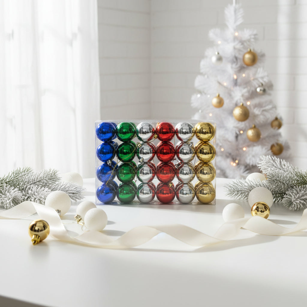 Christmas Ball Ornaments Set - Multi Color Metallic Collection (Blue, Green, Silver, Red & Gold)