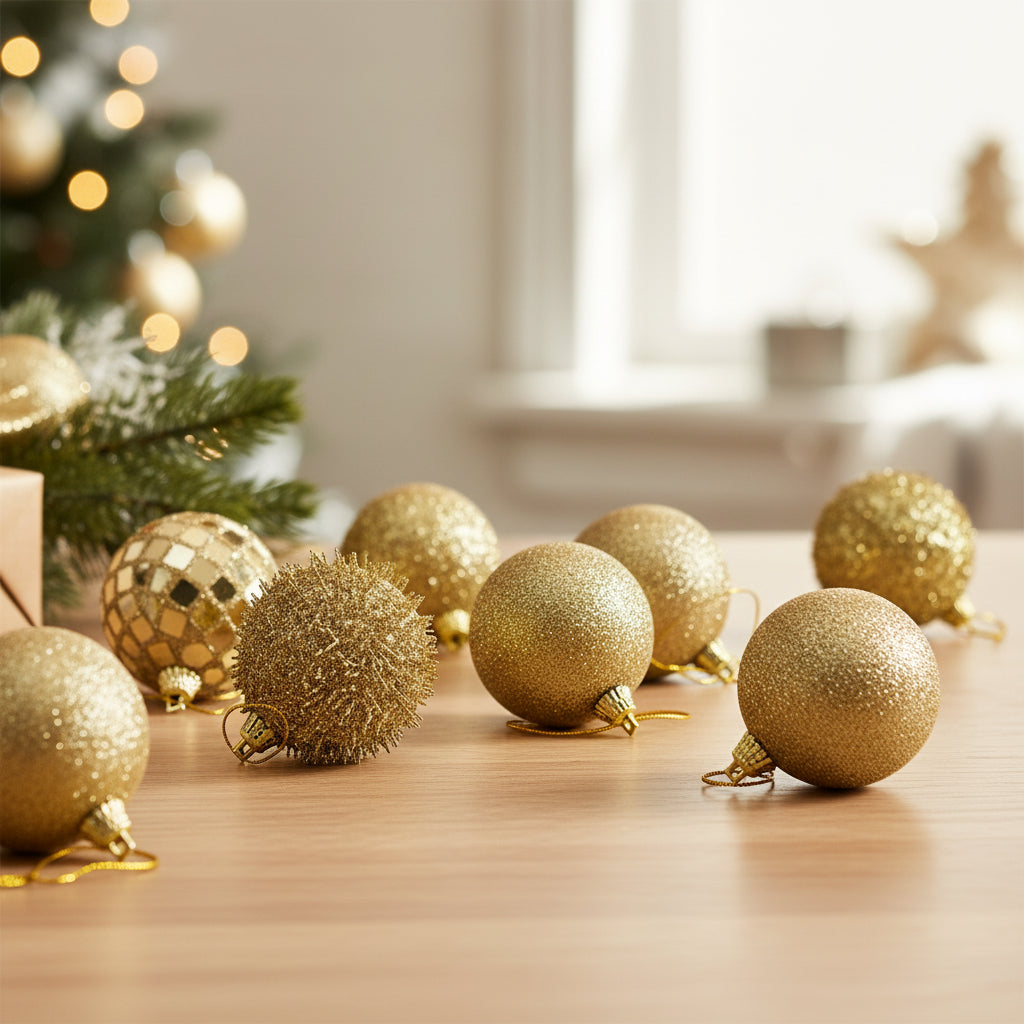 Gold Christmas Ornament Set - 16 Balls Premium Shatterproof Tree Decorations