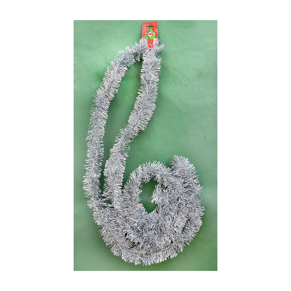 Vibrant Silver Tinsel Garland for Christmas Decor – 1 pcs