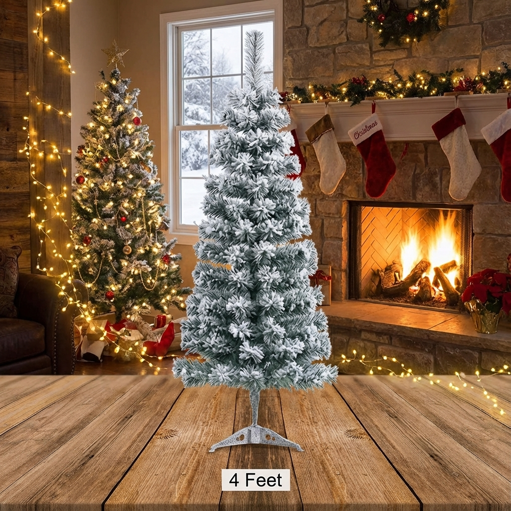 4 Ft Green Artificial Christmas Tree, Snow Flocked Xmas Tree