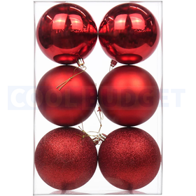6 Pcs Red Big Ball Ornaments (Pack of 6 with 3 Different Patterns) – Tree Balls with Hanging Loop for Xmas Tree Holiday (3.5 cm) - 1