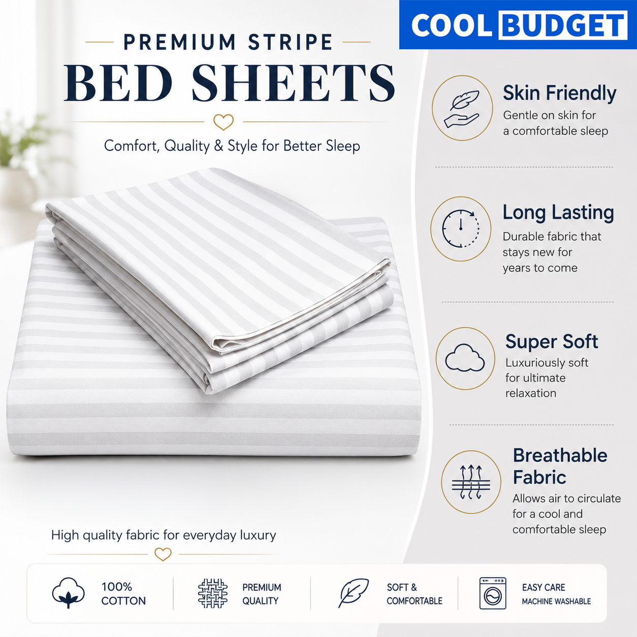 High Quality Egyptian Cotton Bedsheet 3-Piece Set (Random Colors)