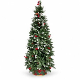 6ft Frosted Green Christmas Tree with Red Berries – front view on white background
