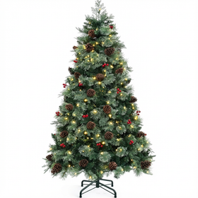 7 FT YITAHOME 7 Prelit Carolina Pine Christmas Tree with Remote, Artificial Green Hinged Christmas Tree with Mixed Tips, Pine Needles - 1