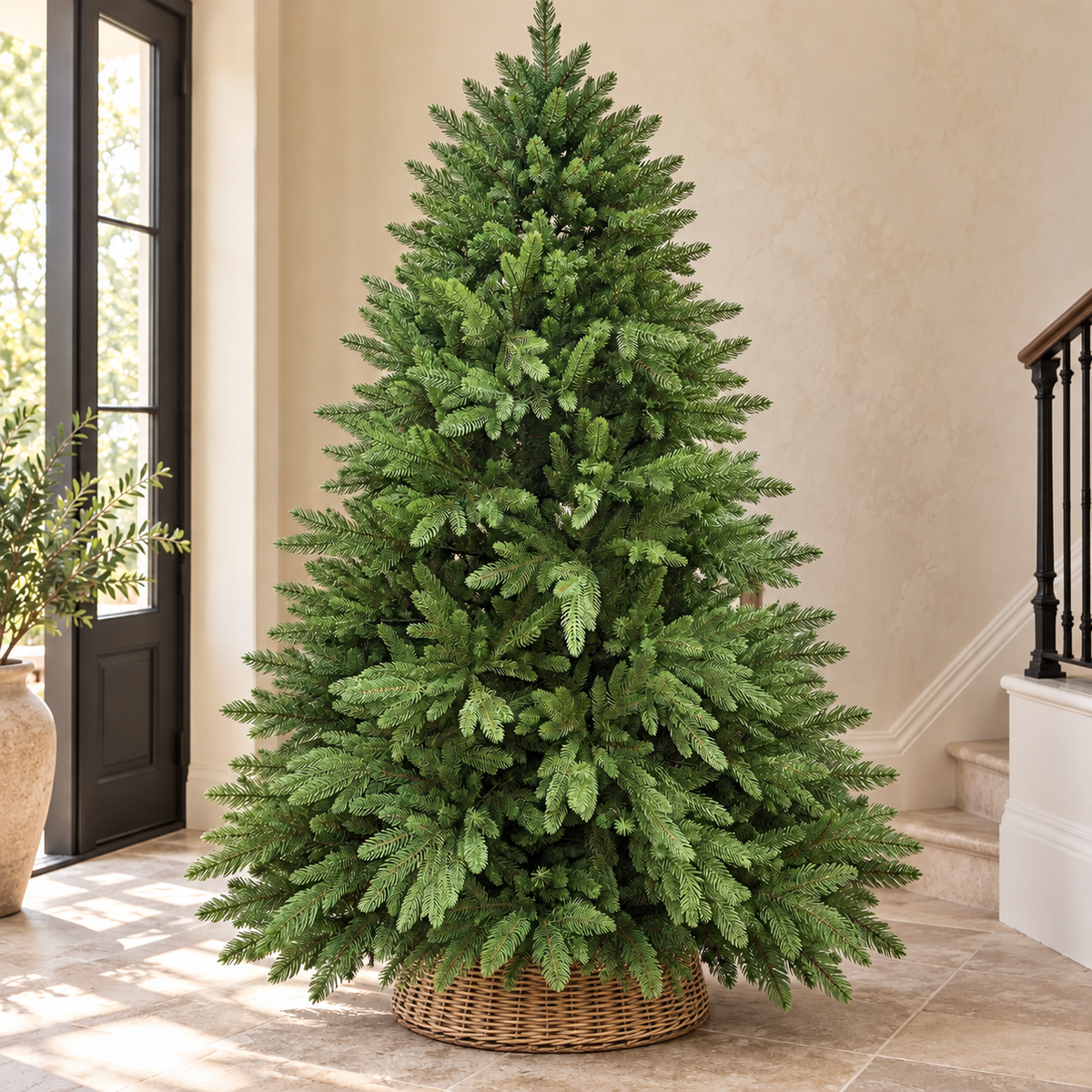 7ft Full Green Artificial Christmas Tree with Wicker Basket – additional product view 4