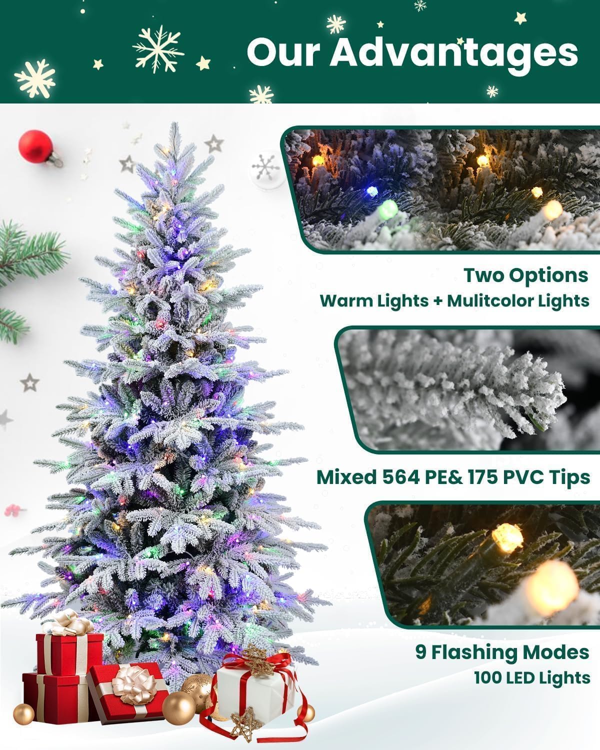 7 Ft Premium Harmony Artificial Indoor Christmas Tree - Flocked / Frosted