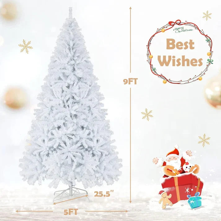 8ft White Christmas Tree, Artificial Hinged Christmas Tree, Folding Metal Stand, Indoor Outdoor Xmas Decoration Tree for Home Office Party, Easy Setup - 7