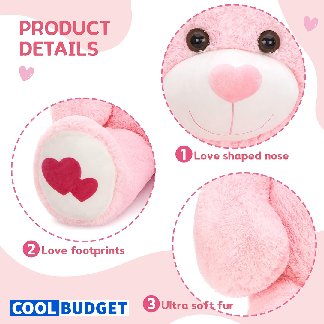 MaoGoLan Giant Pink Teddy Bear Plush 47",Big Bear Stuffed Animal with Heart Footprints and Heart Nose,4ft Large Valentines Teddy Bear for Girlfriend,Wife,Lover-Anniversary, Birthday,Long Distance