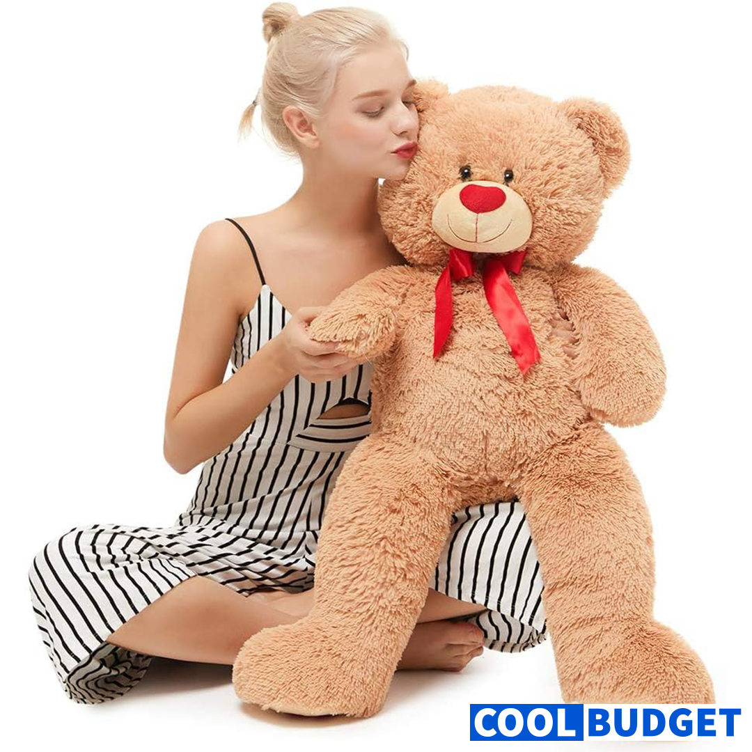 MorisMos Love Heart Giant Teddy Bear, 36inch Big Love Bears with Bow Tie, Large Stuffed Animals for Girlfriend, Boyfriend, Brown