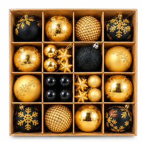 Luxury Black & Gold Christmas Baubles & Hanging Ornaments Set – front view on white background