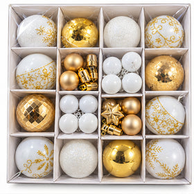 Luxury White & Gold Christmas Baubles & Hanging Ornaments Set – front view on white background