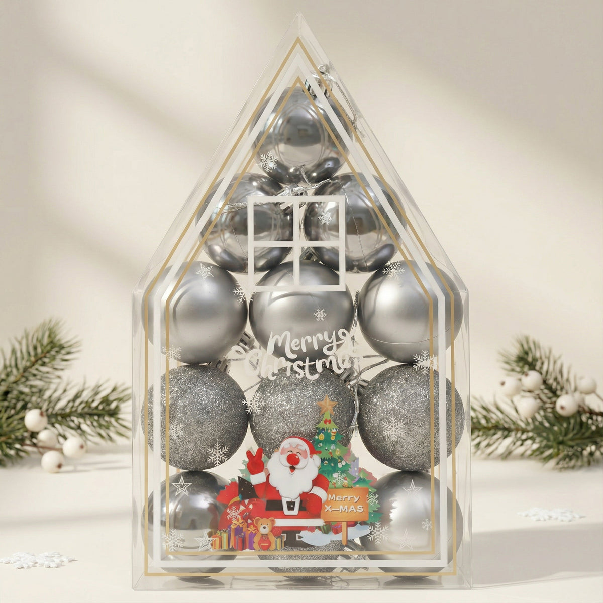 Silver Color Christmas Baubles Set - Mixed Finishes Collection - 3
