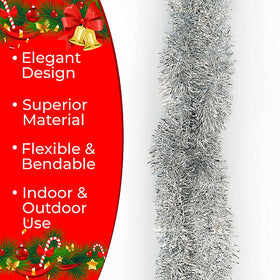 Vibrant Silver Tinsel Garland for Christmas Decor – 1 pcs - 1