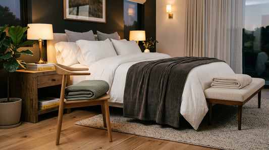 Modern cozy bedroom styling with warm rib, waffle, and fleece blankets in Sri Lanka - Cool Budget