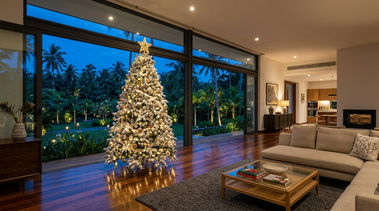 Comparing 6ft and 7ft artificial Christmas trees in a contemporary Sri Lankan living room with high-density branches - Cool Budget