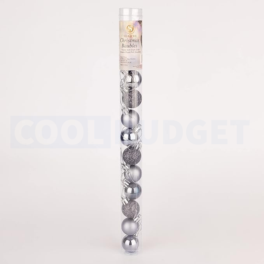 12 Pcs Silver Color Christmas Baubles – Shatterproof Dark Grey Tree Decorations (3.5 cm)