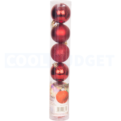 6 Pcs Red Color Christmas Baubles – Shatterproof Dark Grey Tree Decorations (6.5 cm)