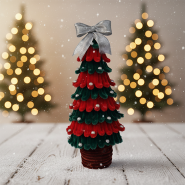 Mini Christmas Tree with Silver Bow & Pearl Accents – Tabletop Decoration