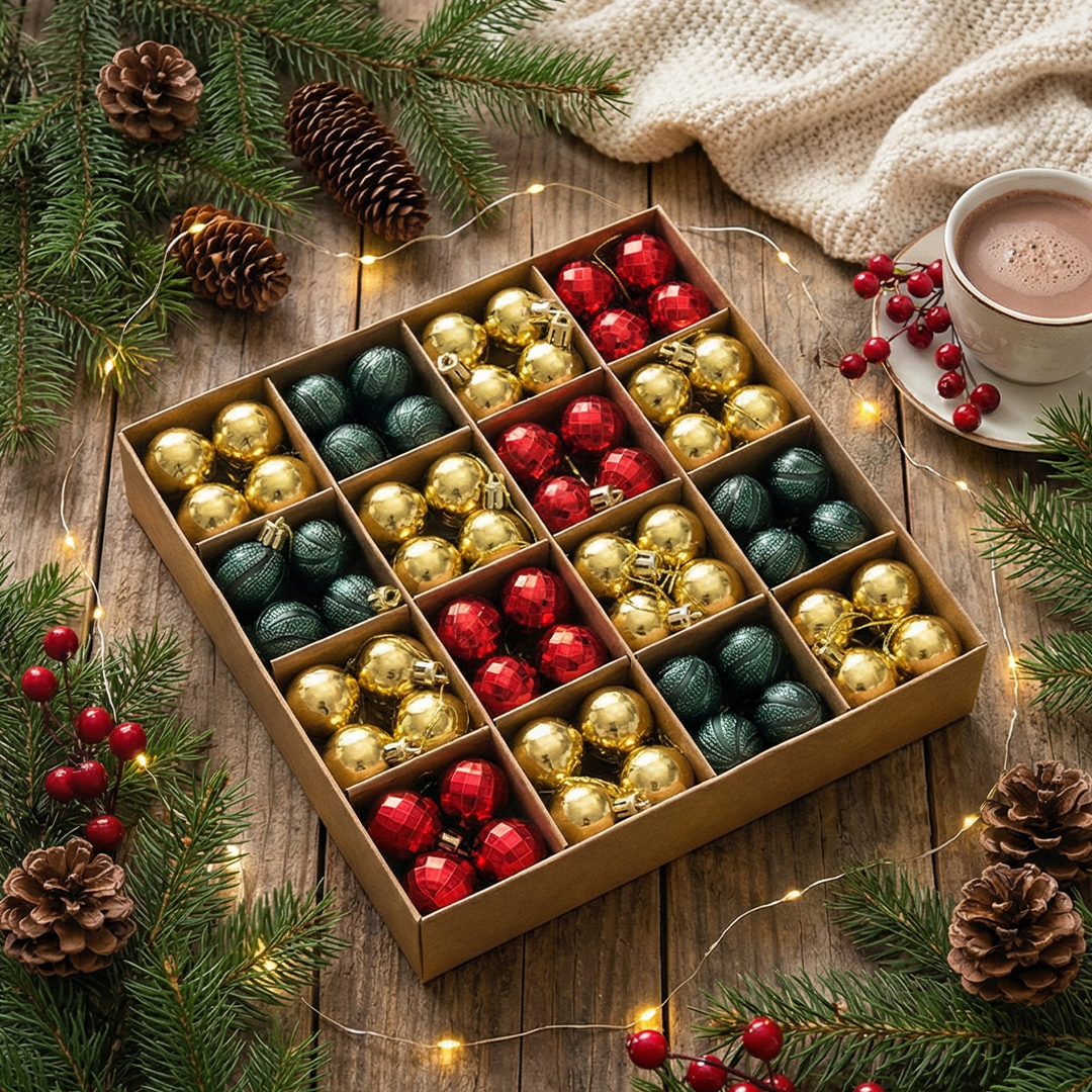 Multi Color Christmas Ornament Set - Gold, Red & Green Traditional Collection