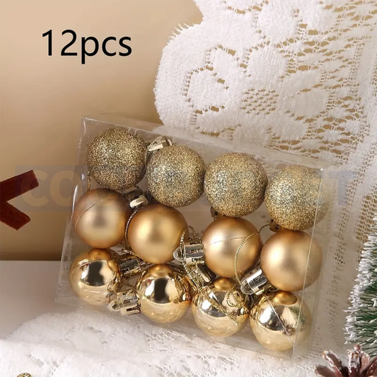 12 Pcs Gold Color Unbreakable Christmas Ball Ornaments Set – Decorative Baubles for Tree, Glossy & Matte Finish (2.5 cm)