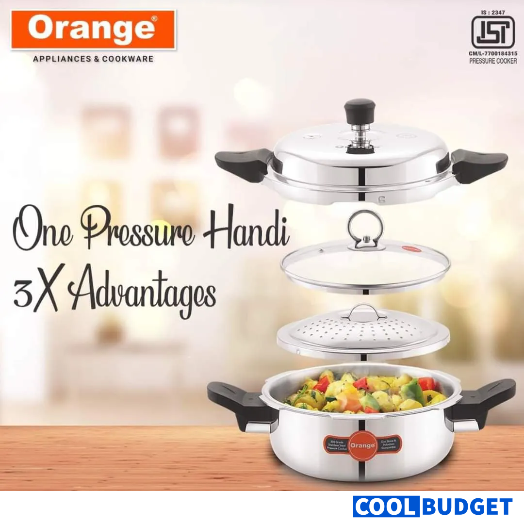 Orange Triply Pressure Cooker – 3.5 Litres