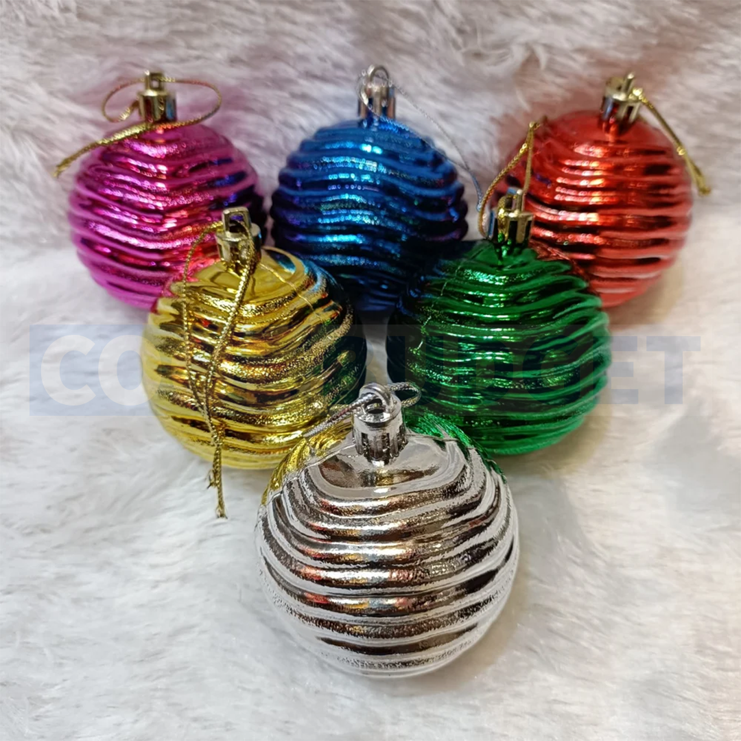 6 Pcs Christmas Decoration Hanging – Ornate Baubles Assorted Colours (6 cm)