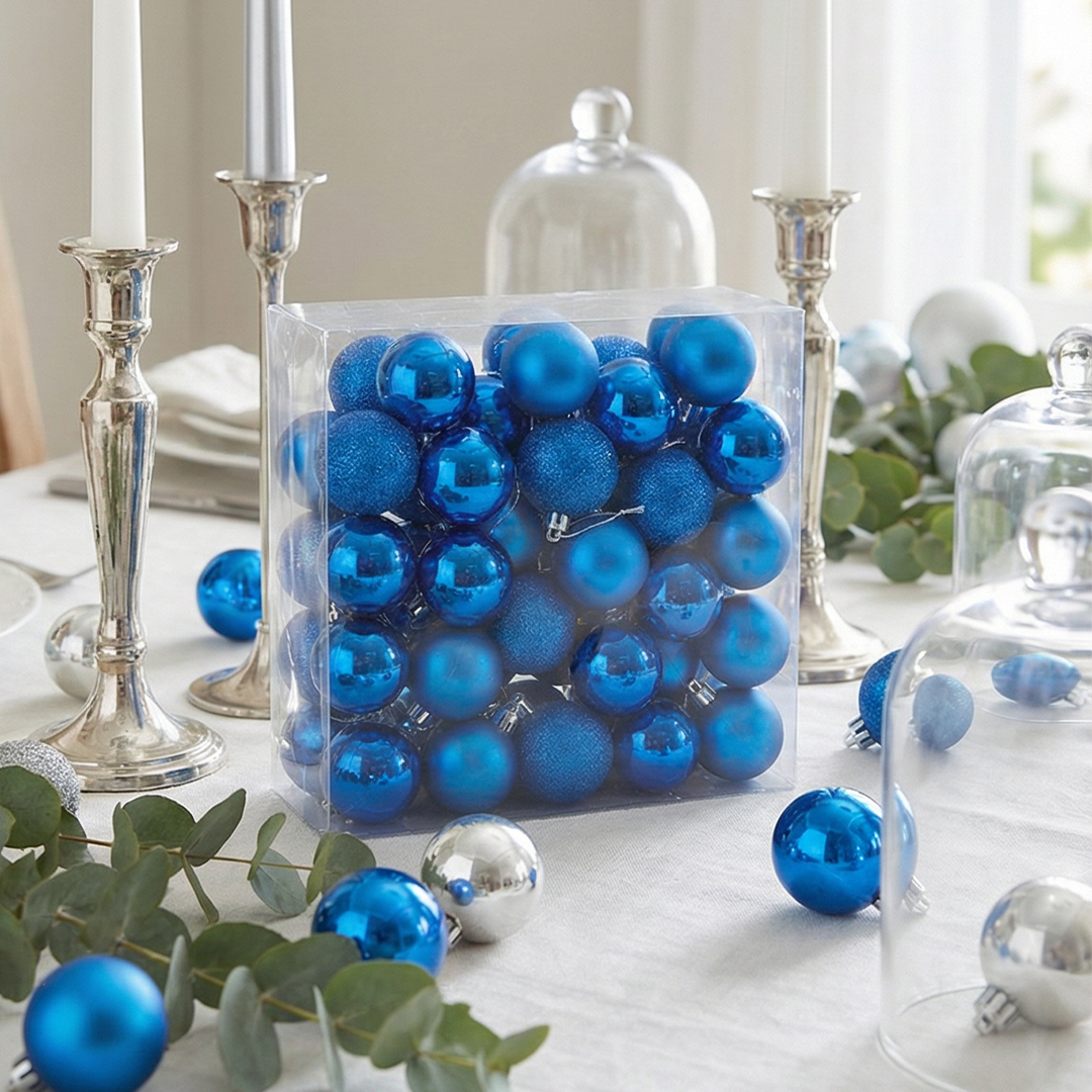 Blue Christmas Ball Ornament Set - Multi-Finish Collection