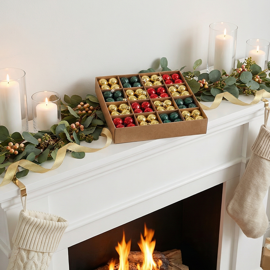 Multi Color Christmas Ornament Set - Gold, Red & Green Traditional Collection