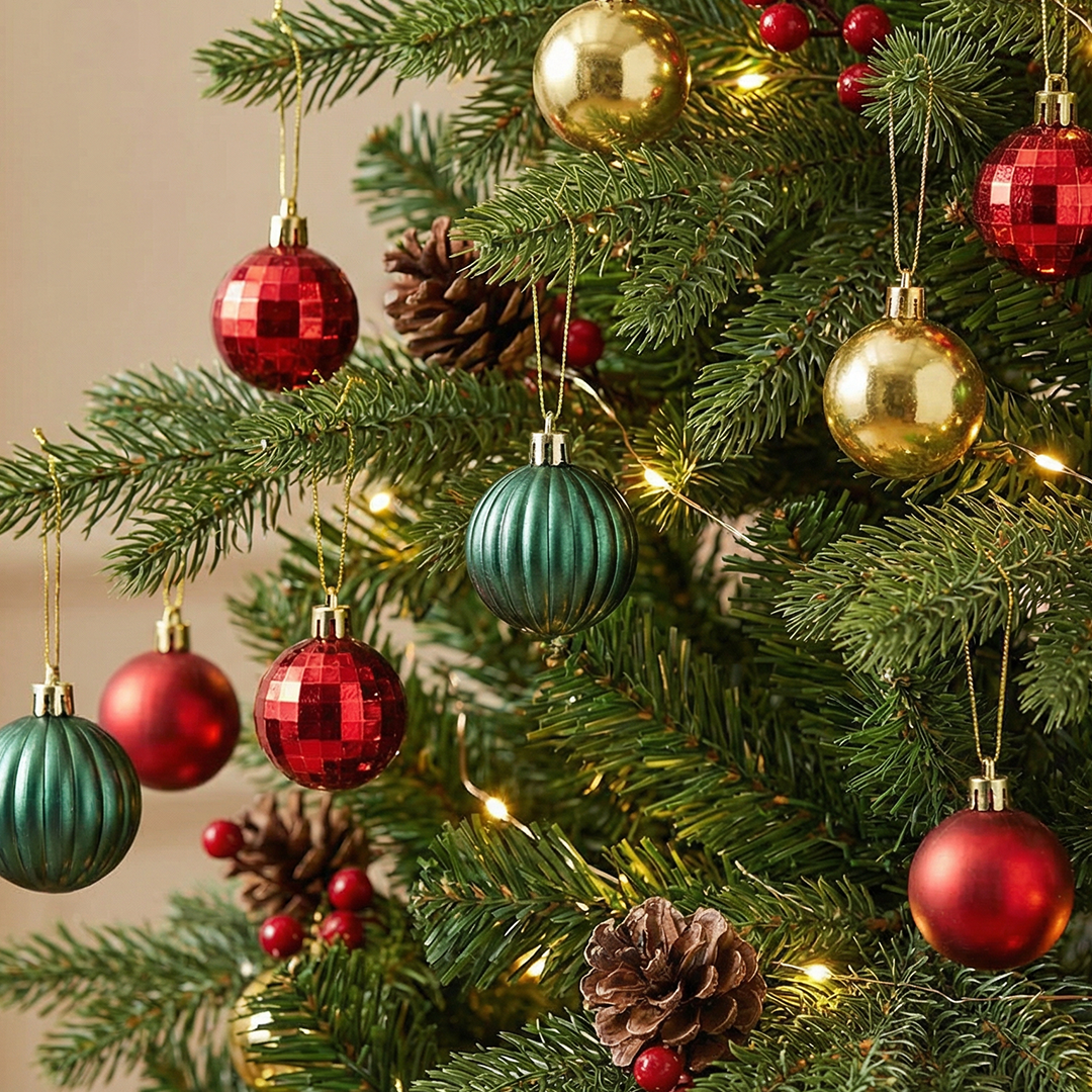 Multi Color Christmas Ornament Set - Gold, Red & Green Traditional Collection