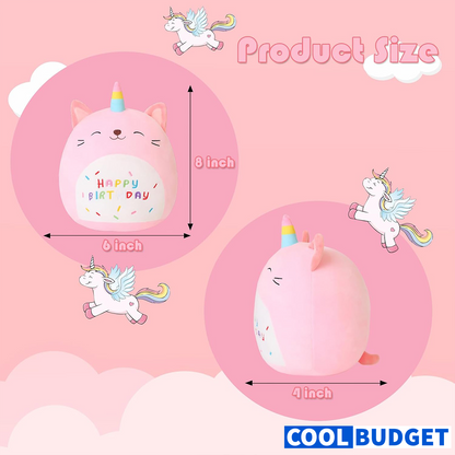SQEQE Unicorn Cat Plush Kawaii Birthday Cat Plushies Pillow Cat Stuffed Animal Toy Soft Plushie Doll Gifts for Kids Decor(Caticorn, 8 Inch)