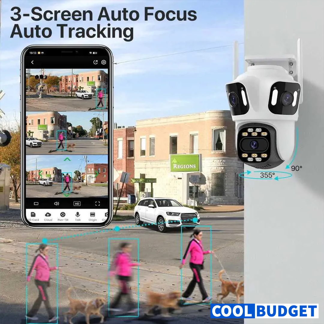 Wifi Triple Lens 3Mp CCTV Camera with Two Way Audio, Night Vision Color (code :1028A)