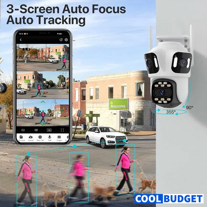 Wifi Triple Lens 3Mp CCTV Camera with Two Way Audio, Night Vision Color (code :1028A)