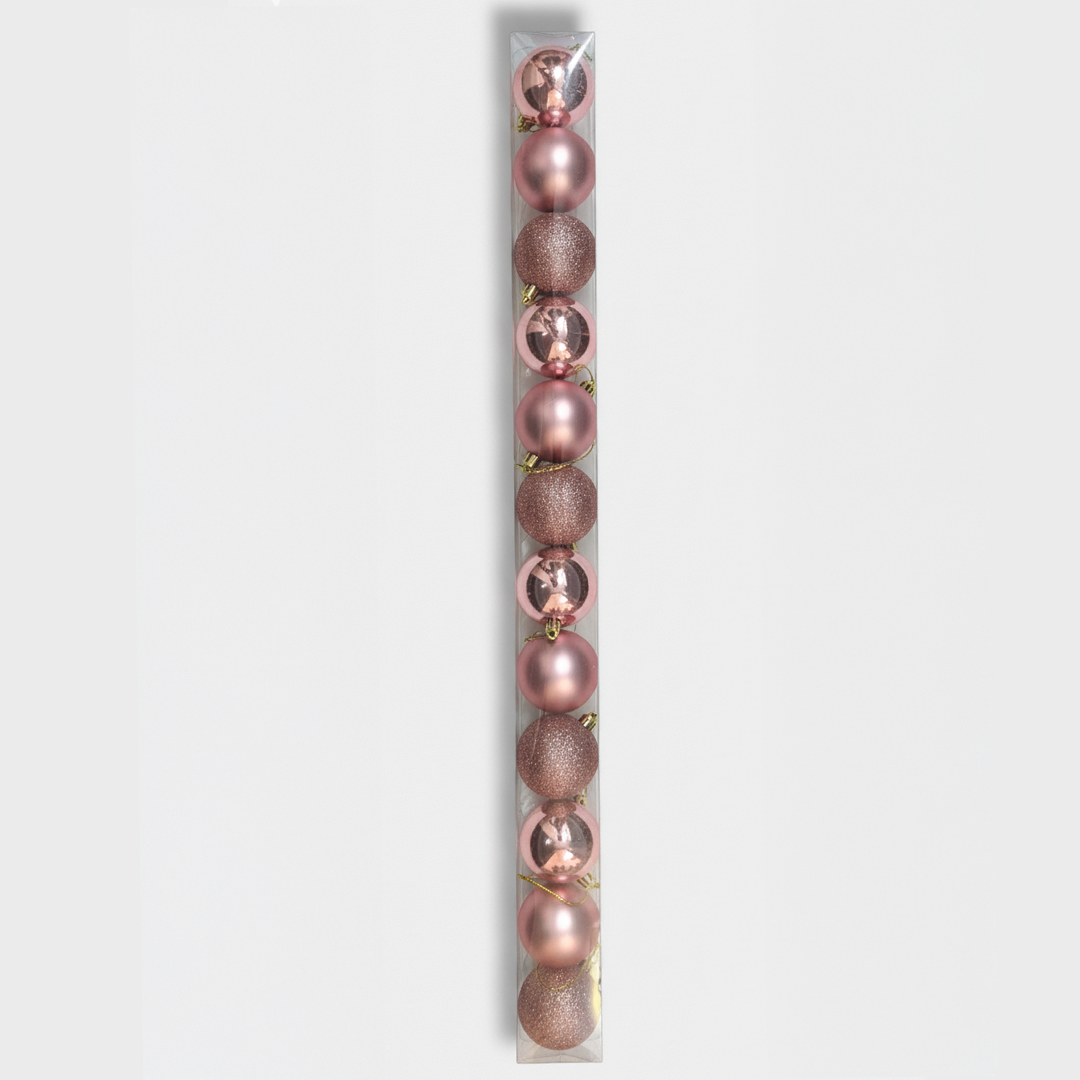 Rose Gold Christmas Ornament Set – 12-Piece Shatterproof Baubles