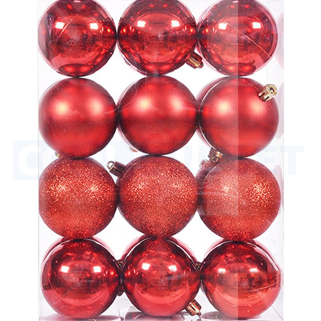 12 Pcs Unbreakable Red Christmas Ball Ornaments Set – Decorative Baubles for Tree, Glossy & Matte Finish 2.5 cm - 2