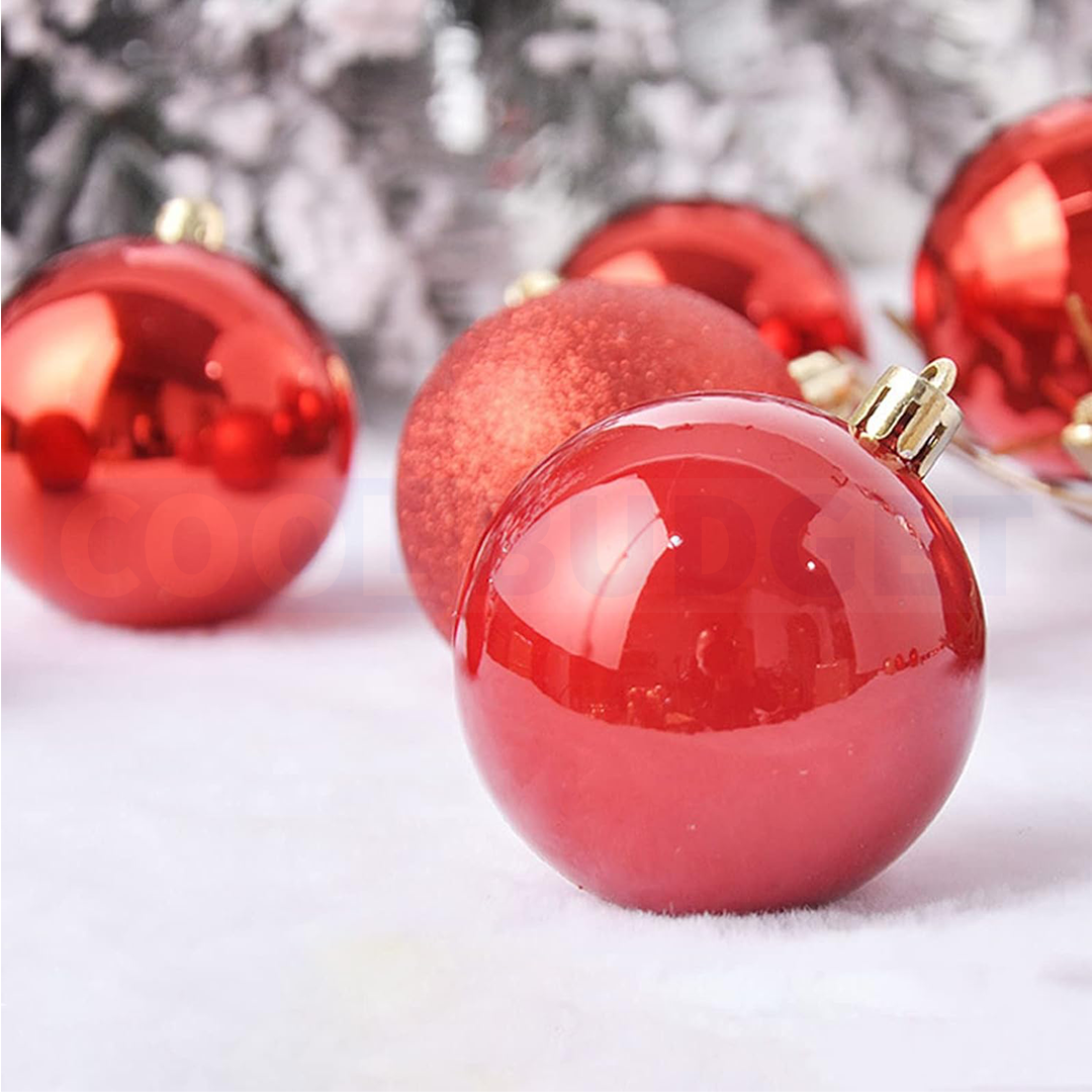 12 Pcs Unbreakable Red Christmas Ball Ornaments Set – Decorative Baubles for Tree, Glossy & Matte Finish 2.5 cm - 3