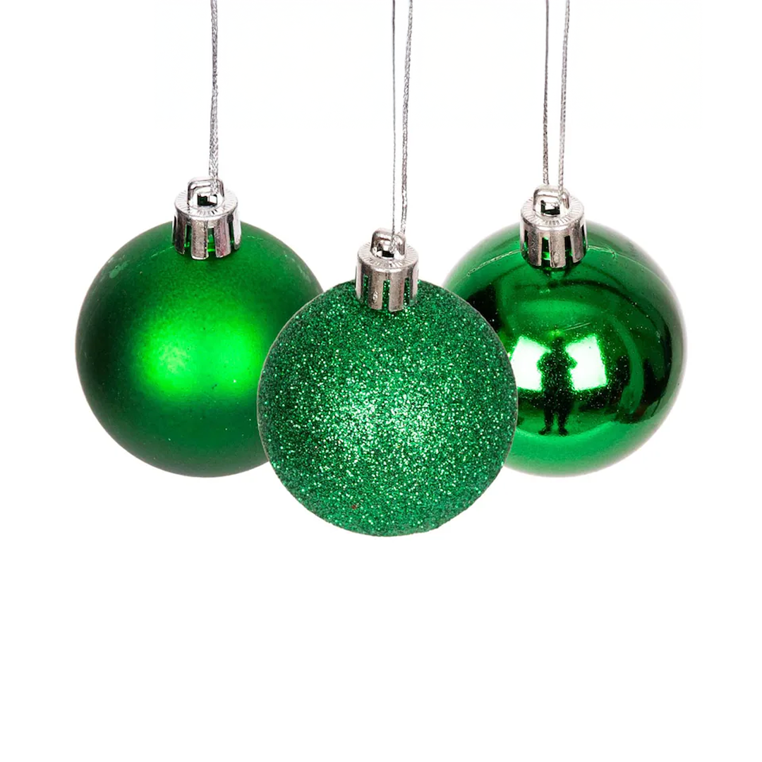 12-Piece Green Christmas Baubles Set – Shatterproof Decorative Tree Ornaments (Glossy, Matte & Glitter) - 2