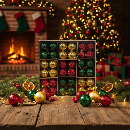 Premium Christmas Ornament Ball Set - 36 Balls Multi-Color Collection (Gold, Red & Green)
