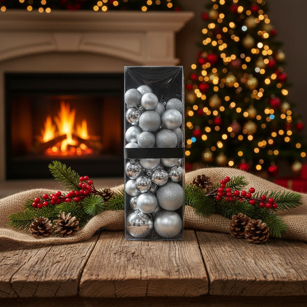 Silver Christmas Ball Ornament  Set - Mixed Finishes Collection