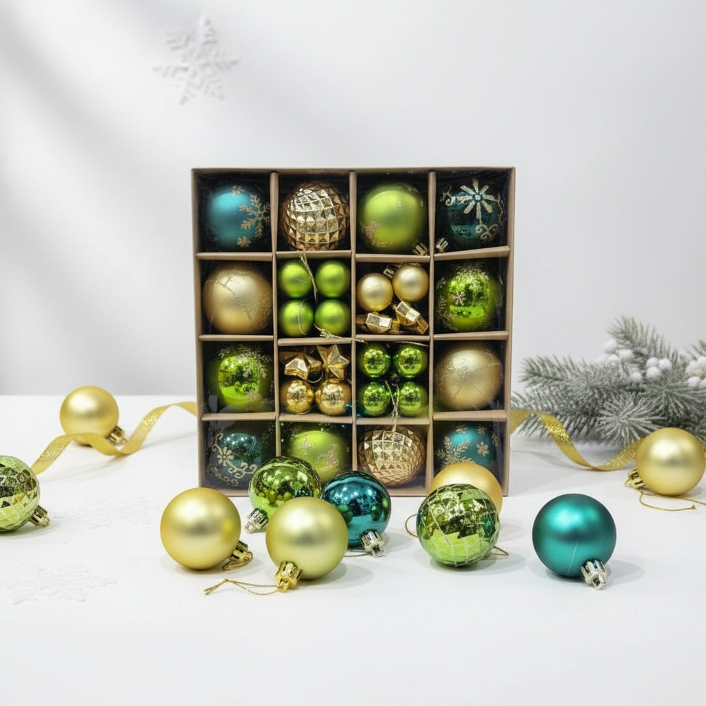 Elegant Teal, Green & Gold Christmas Ornament Set - Premium Shatterproof Holiday Decorations