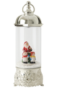 Silver Christmas Snow Globe Lantern with Santa & Snowmen – Snow Blower Effect