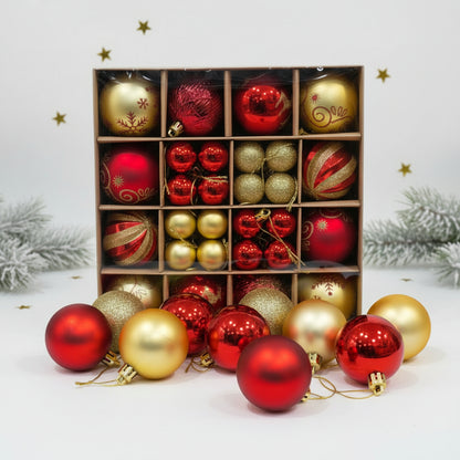 Classic Red & Gold Christmas Ornament Collection - Premium Shatterproof Holiday Ball Ornaments