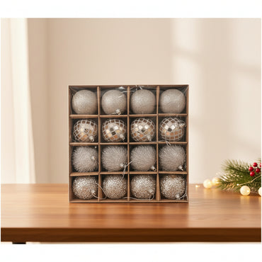 Elegant Silver Christmas Ornament Set - 16 Balls Premium Shatterproof Holiday Decorations