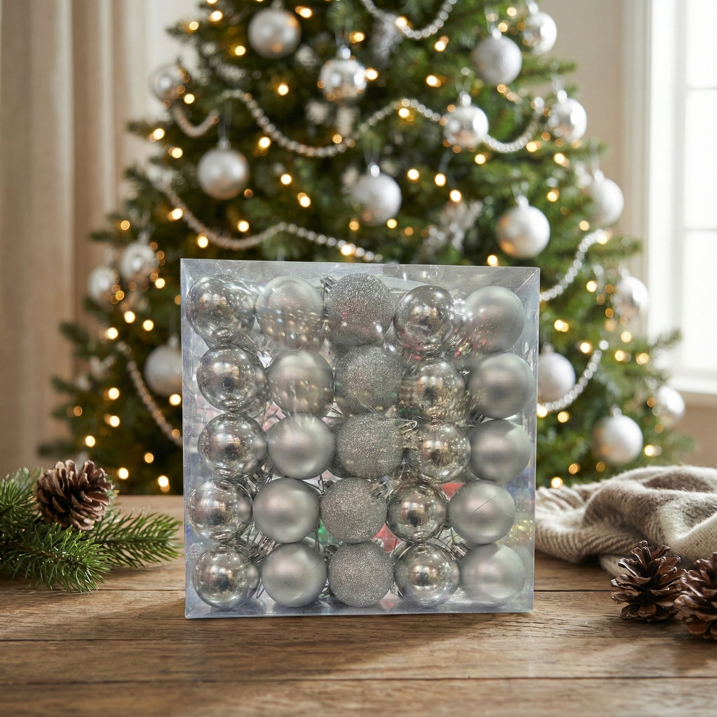 Elegant Silver & Grey Christmas Ornament Set - Premium Shatterproof Ball Ornaments