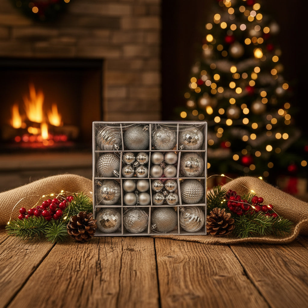 Silver Christmas Ornament Collection - Assorted Styles and Textures