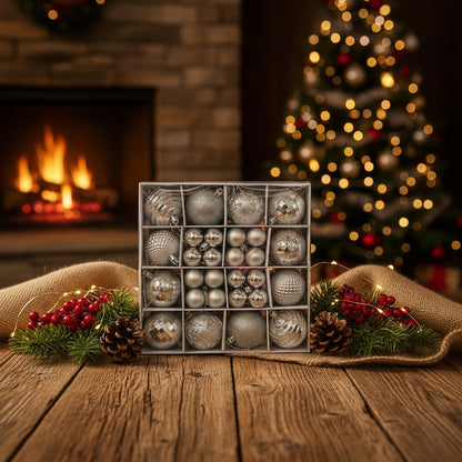 Silver Christmas Ornament Collection - Assorted Styles and Textures