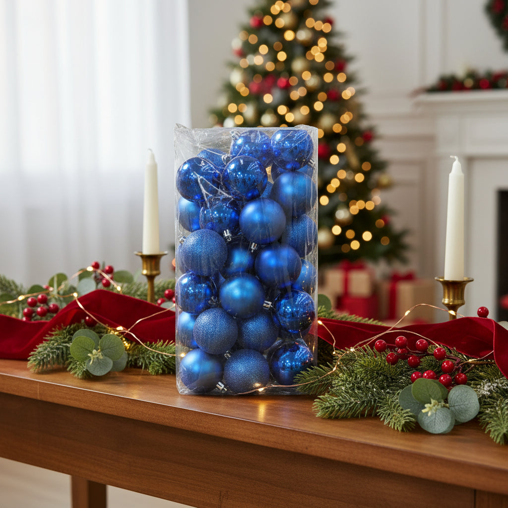 Vibrant Blue Christmas Ornament Set - Premium Shatterproof Holiday Ball Ornaments
